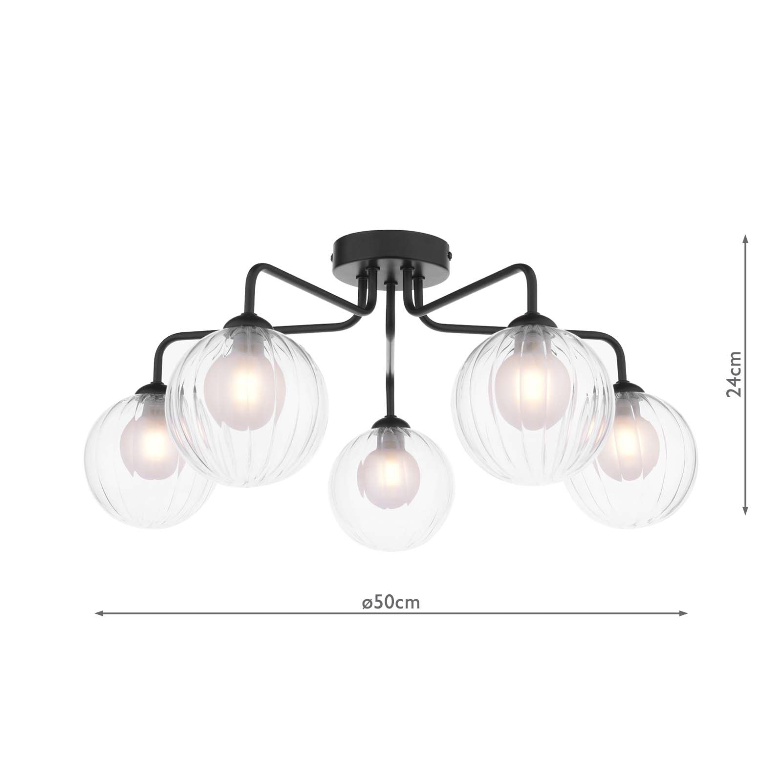 FEY0522-20 Feya 5 Light Semi Flush Matt Black With Clear/Opal Glass