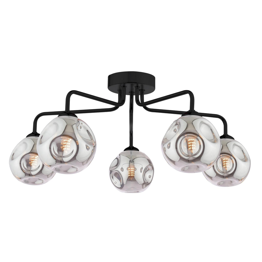 FEY0522-28 Feya 5 Light Semi Flush Matt Black With Closed Organic Smoked Glass