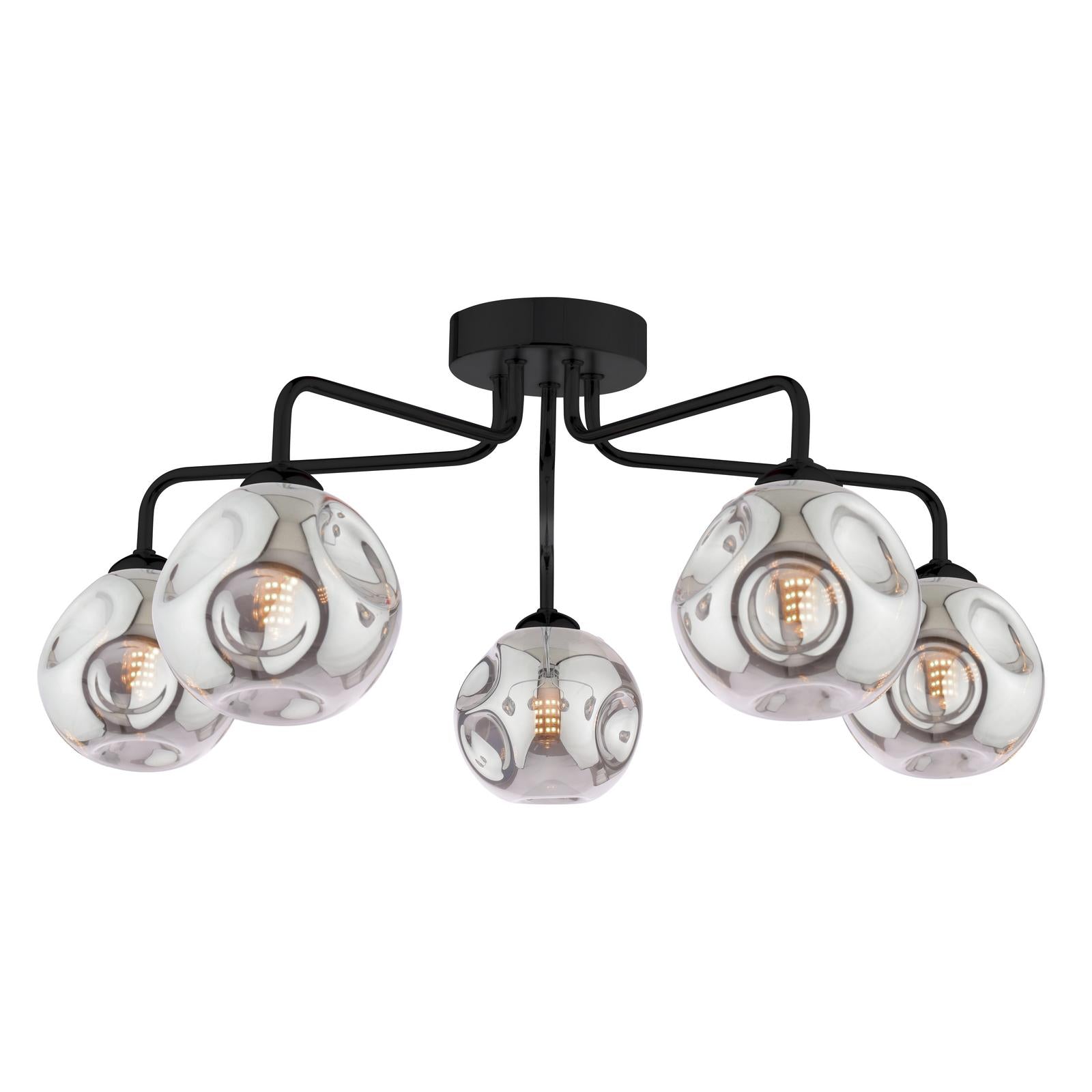 FEY0522-28 Feya 5 Light Semi Flush Matt Black With Closed Organic Smoked Glass