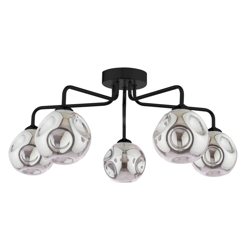 FEY0522-28 Feya 5 Light Semi Flush Matt Black With Closed Organic Smoked Glass