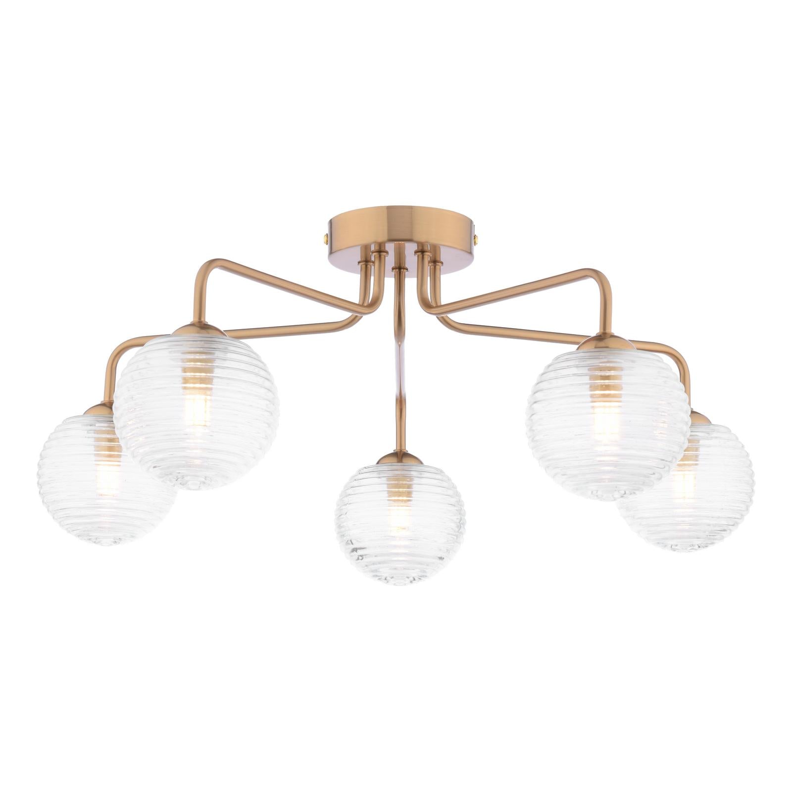 FEY0563-08 Feya 5 Light Semi-Flush Antique Bronze With Ribbed Glass