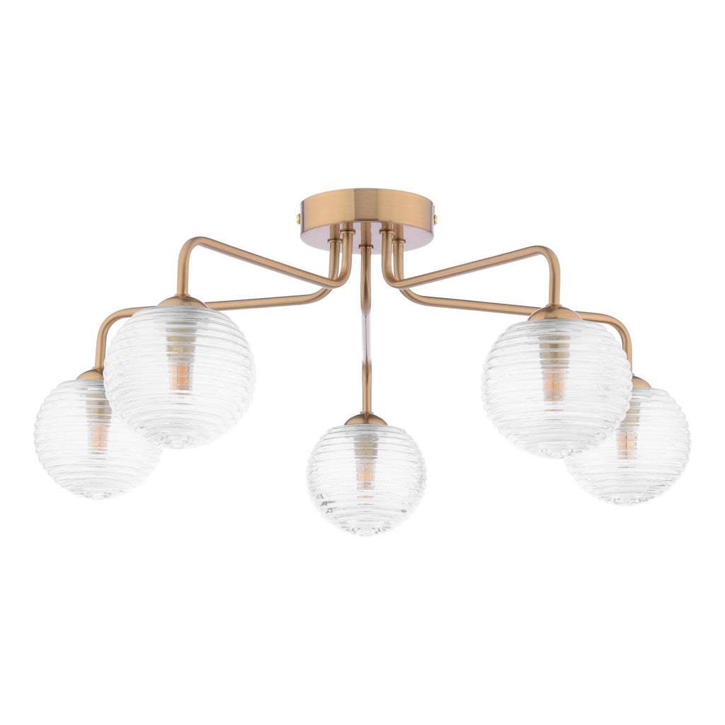 FEY0563-08 Feya 5 Light Semi-Flush Antique Bronze With Ribbed Glass
