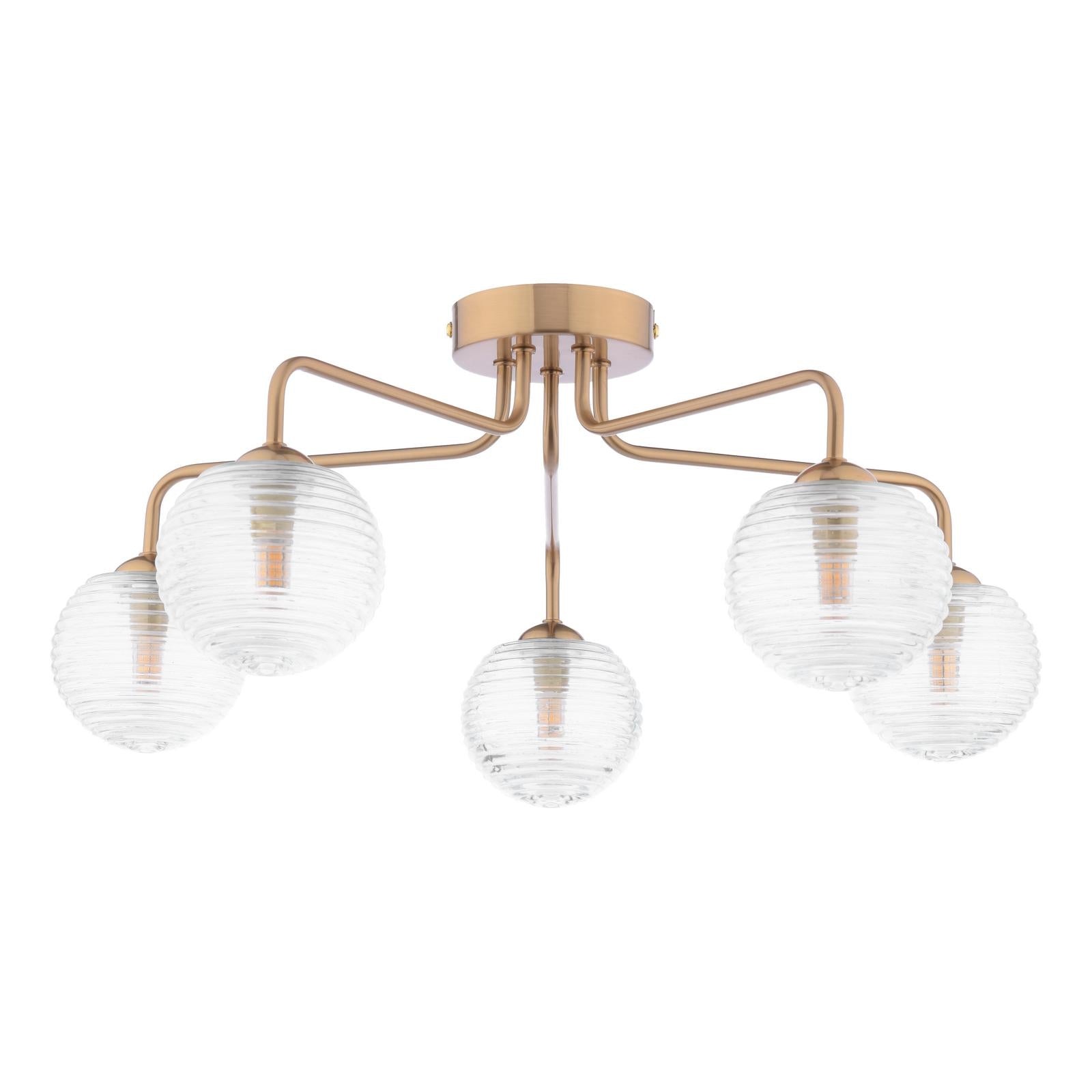 FEY0563-08 Feya 5 Light Semi-Flush Antique Bronze With Ribbed Glass
