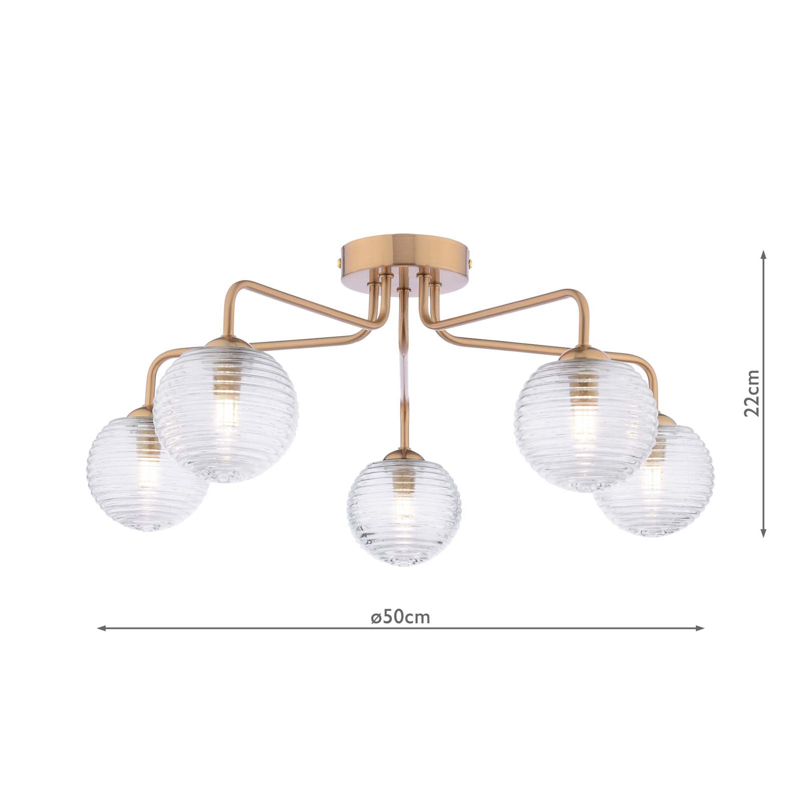 FEY0563-08 Feya 5 Light Semi-Flush Antique Bronze With Ribbed Glass