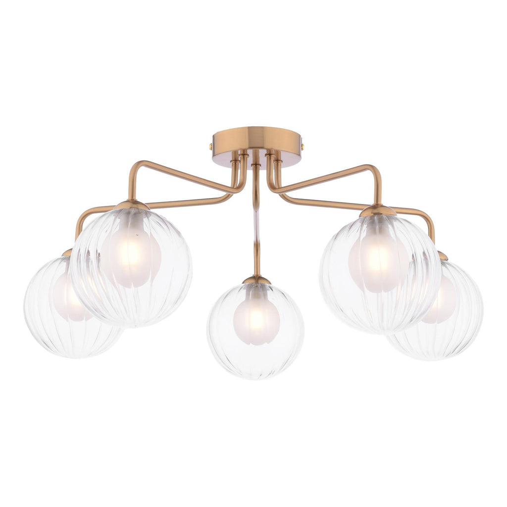 FEY0563-20 Feya 5 Light Semi-Flush Antique Bronze With Clear/Opal Glass