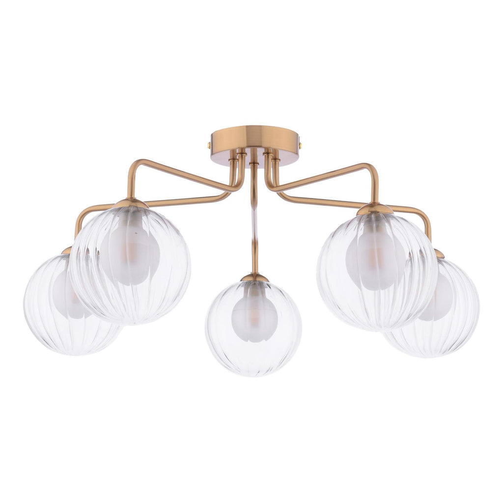 FEY0563-20 Feya 5 Light Semi-Flush Antique Bronze With Clear/Opal Glass