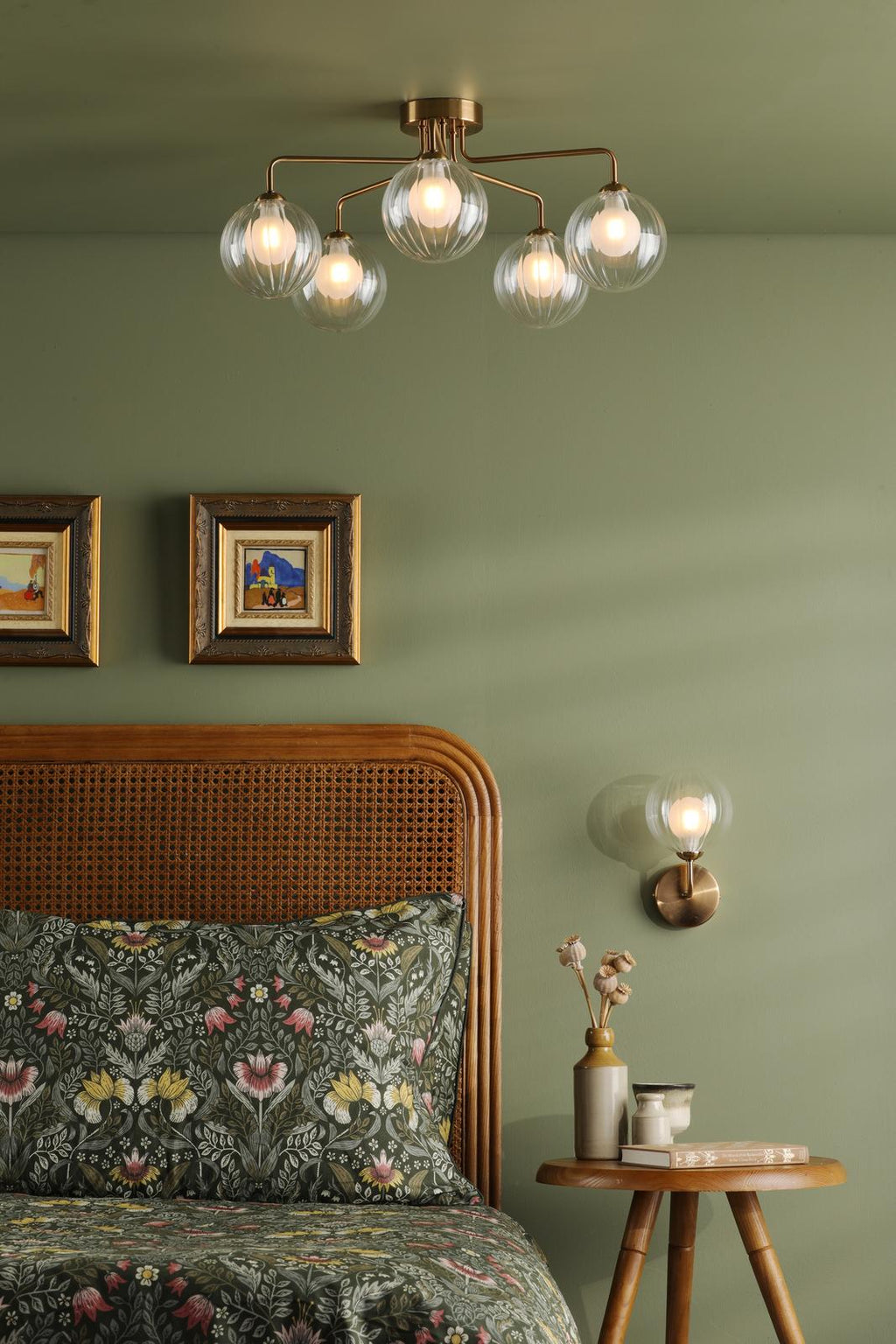 FEY0563-20 Feya 5 Light Semi-Flush Antique Bronze With Clear/Opal Glass