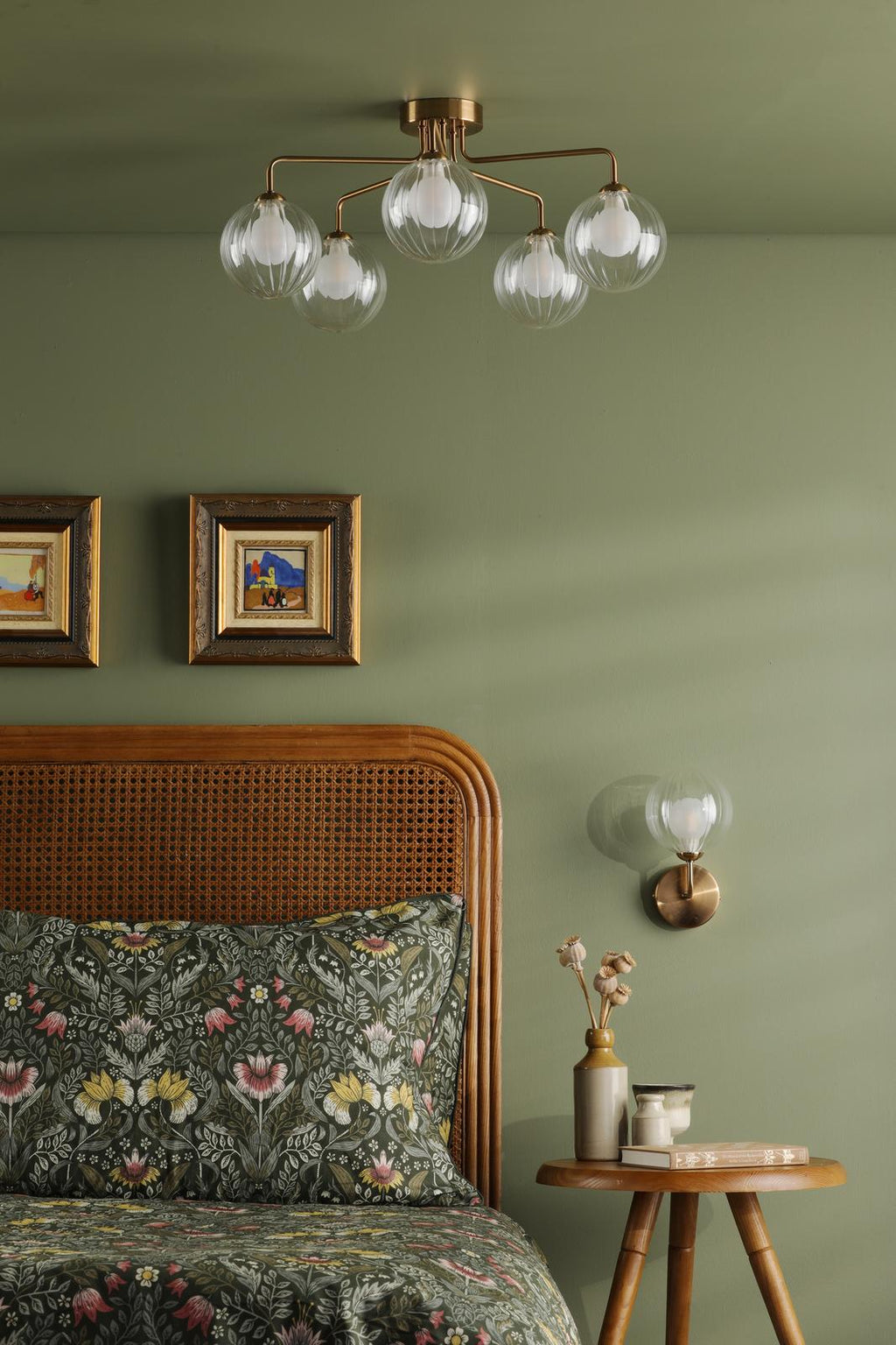 FEY0563-20 Feya 5 Light Semi-Flush Antique Bronze With Clear/Opal Glass