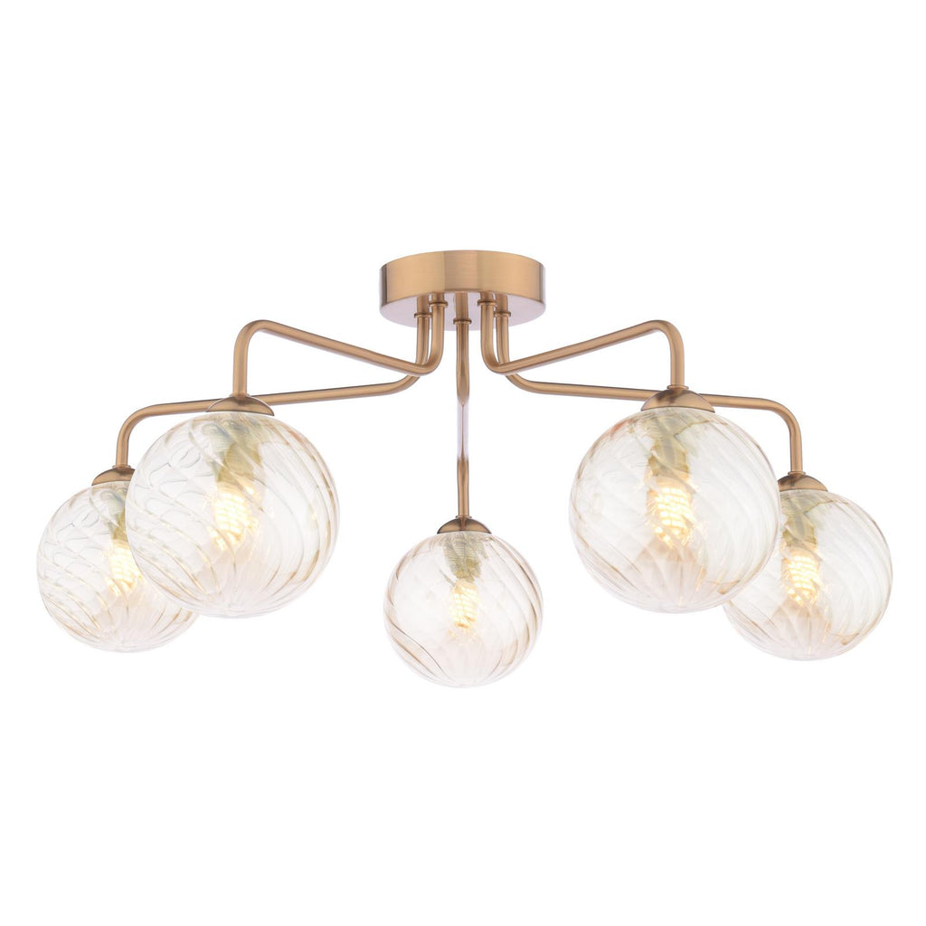 FEY0563-25 Feya 5 Light Semi-Flush Antique Bronze With Twisted Amber Glass