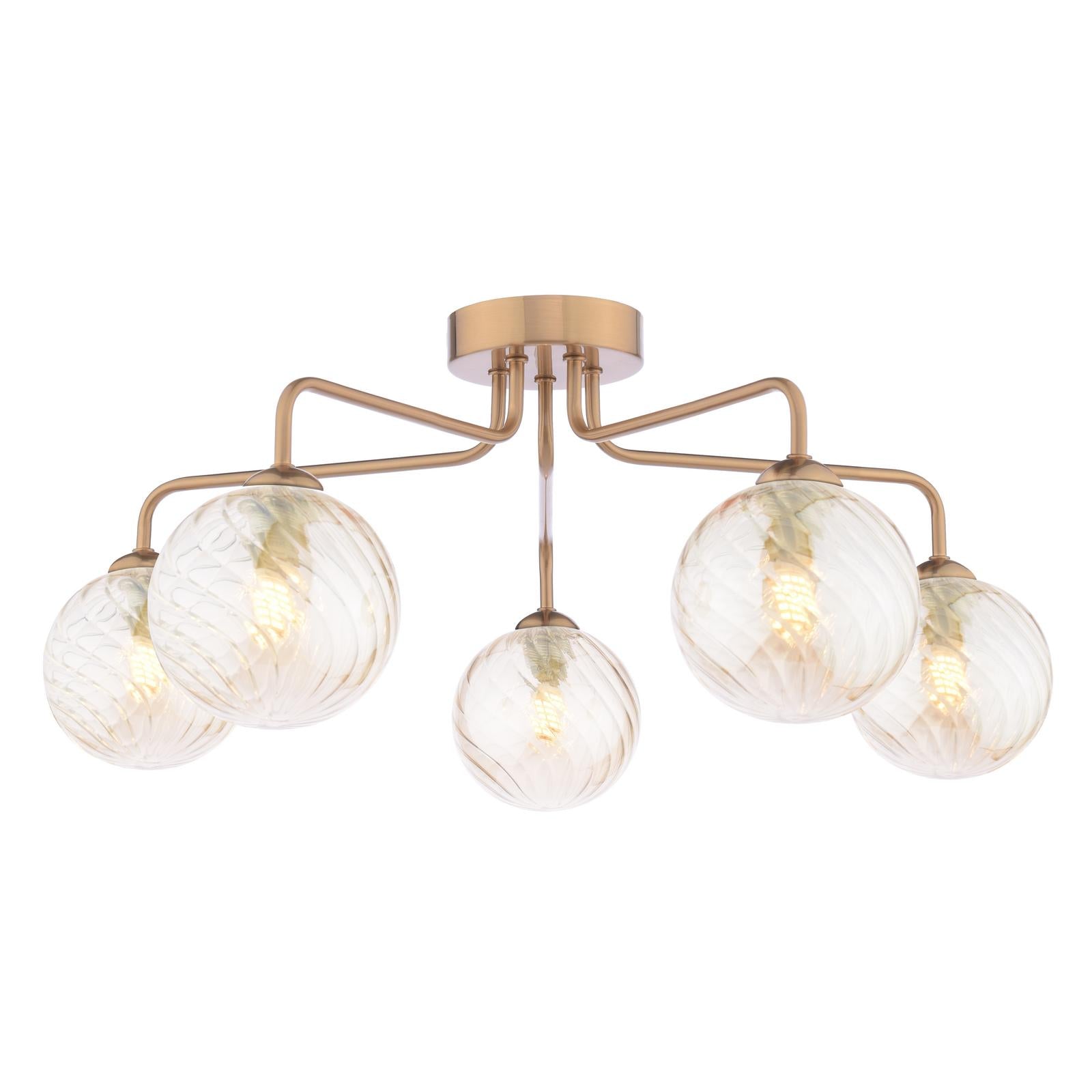 FEY0563-25 Feya 5 Light Semi-Flush Antique Bronze With Twisted Amber Glass