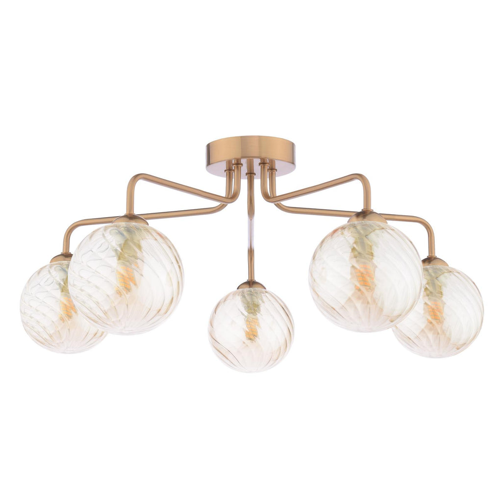 FEY0563-25 Feya 5 Light Semi-Flush Antique Bronze With Twisted Amber Glass