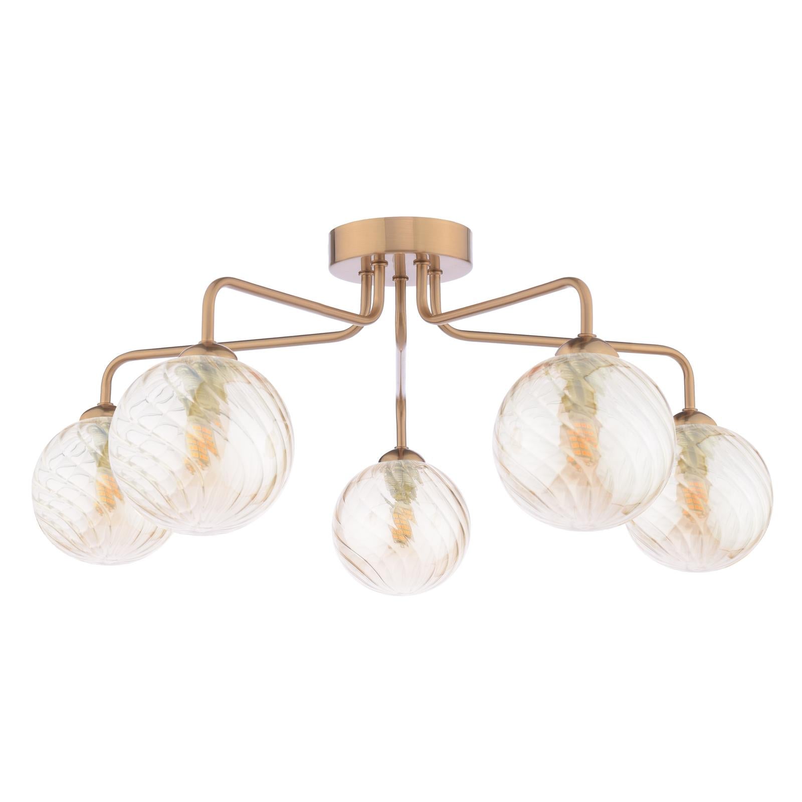 FEY0563-25 Feya 5 Light Semi-Flush Antique Bronze With Twisted Amber Glass