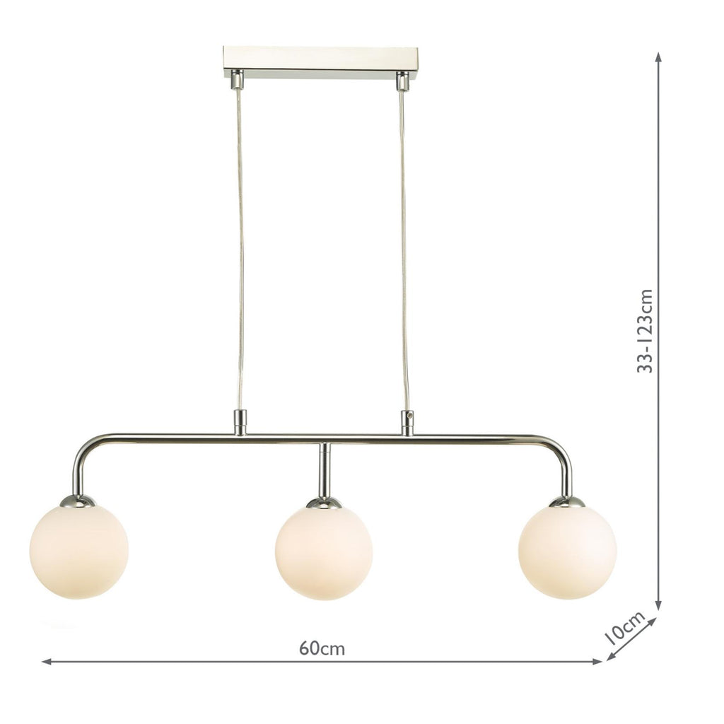 FEY6250-02 Feya 3 Light Bar Pendant Polished Chrome With Opal Glass
