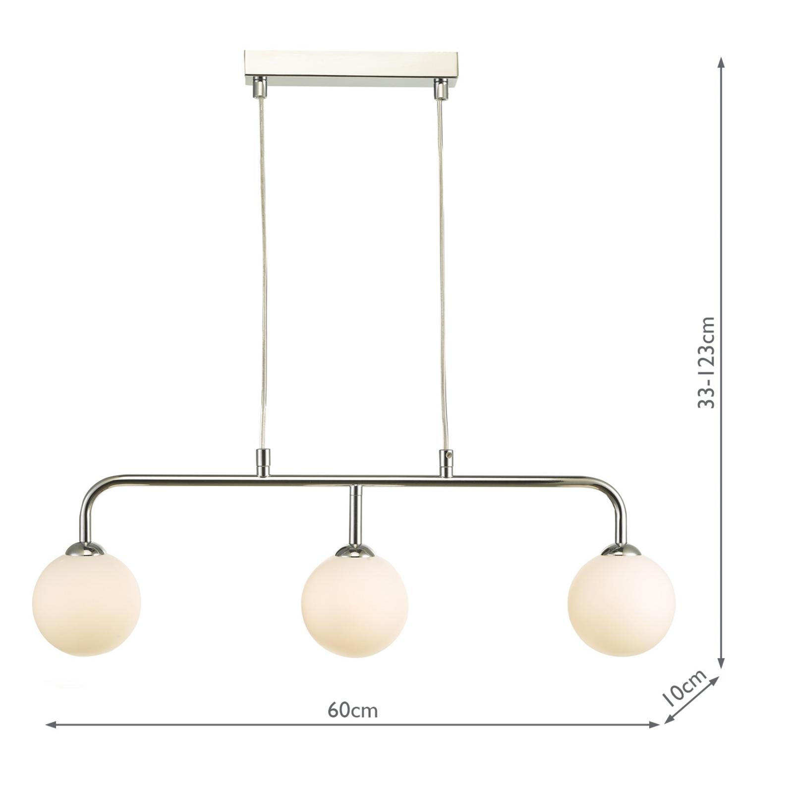 FEY6250-02 Feya 3 Light Bar Pendant Polished Chrome With Opal Glass