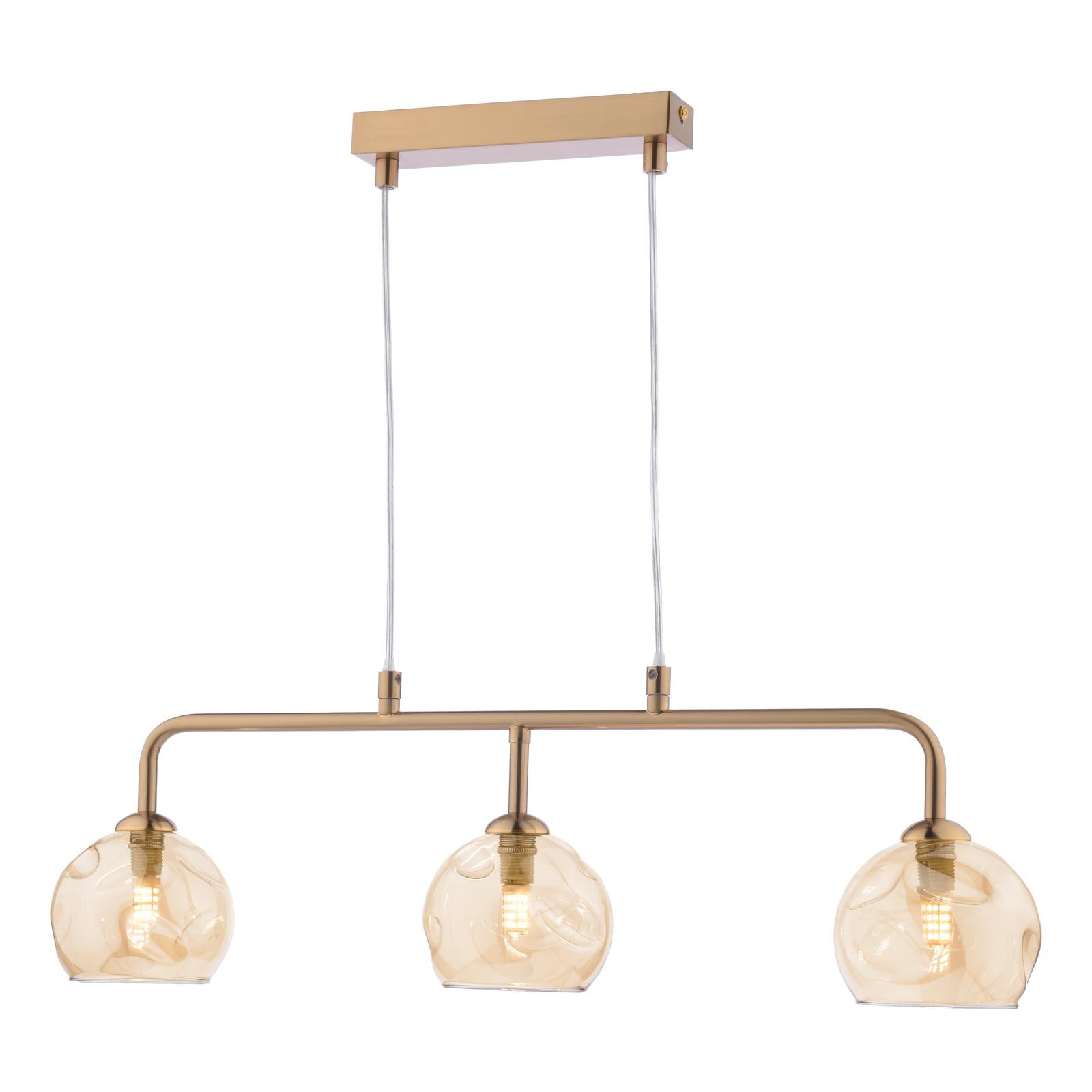 FEY6263-16 Feya 3 Light Bar Pendant Antique Bronze With Organic Amber Glass