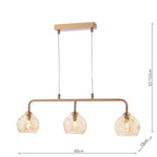 FEY6263-16 Feya 3 Light Bar Pendant Antique Bronze With Organic Amber Glass