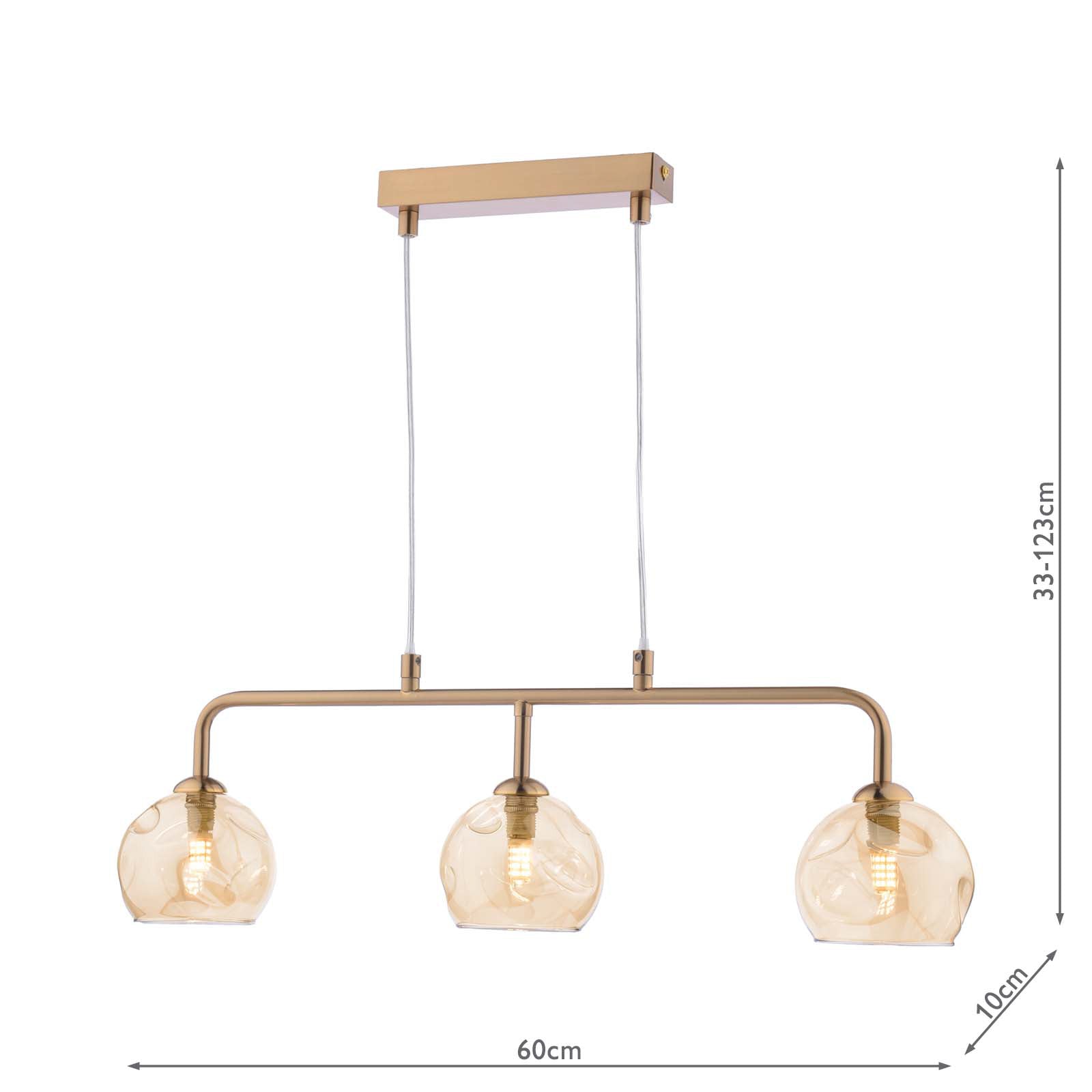 FEY6263-16 Feya 3 Light Bar Pendant Antique Bronze With Organic Amber Glass