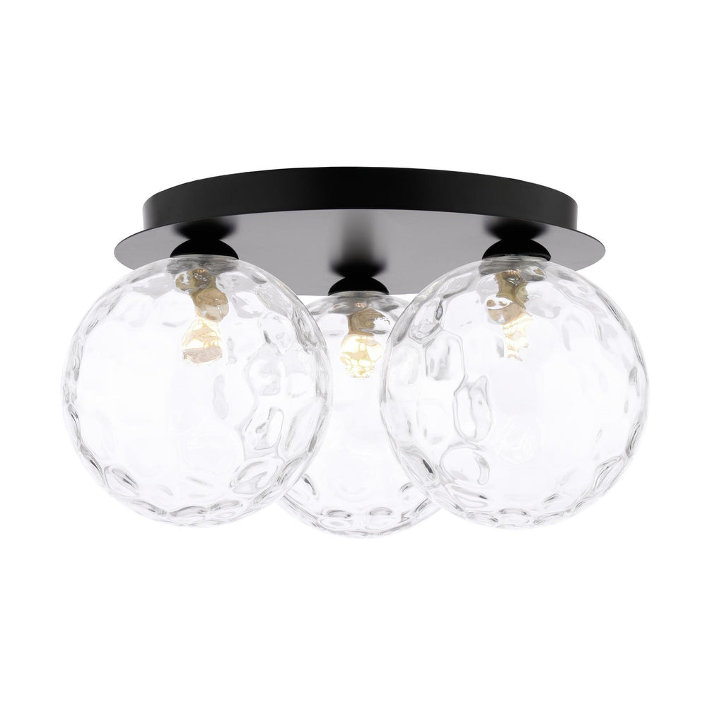 FOL5322-12 Foley 3 Light Flush Matt Black With Clear Dimpled Glass