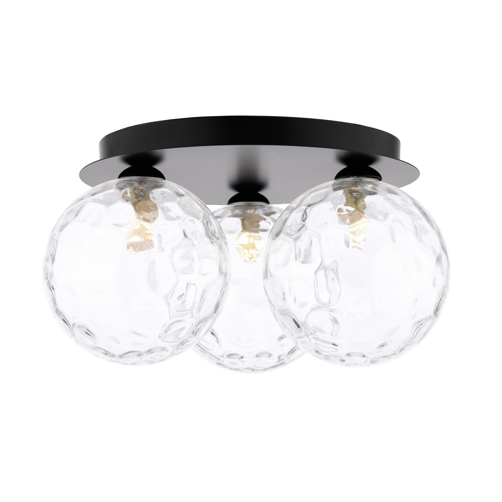 FOL5322-12 Foley 3 Light Flush Matt Black With Clear Dimpled Glass