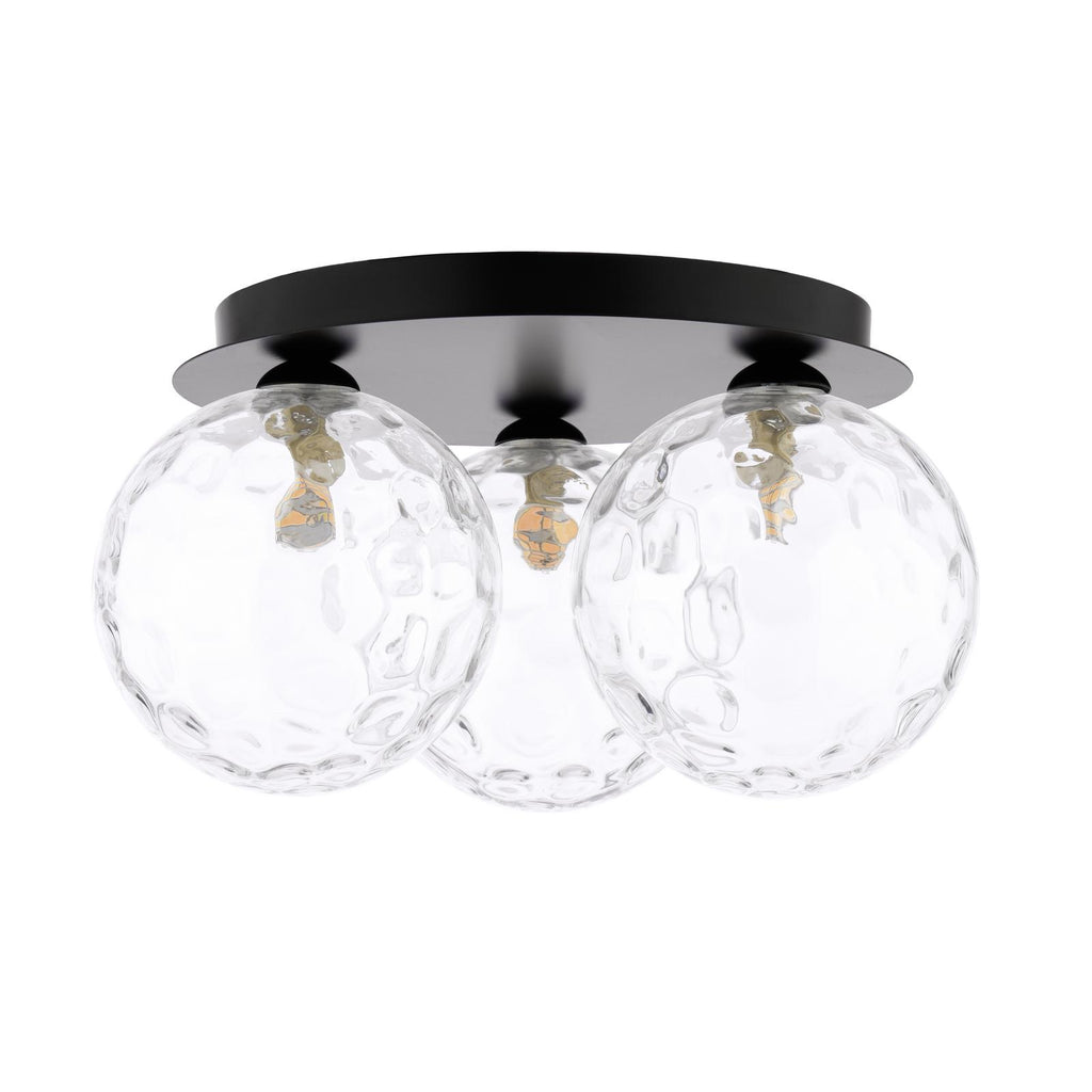 FOL5322-12 Foley 3 Light Flush Matt Black With Clear Dimpled Glass