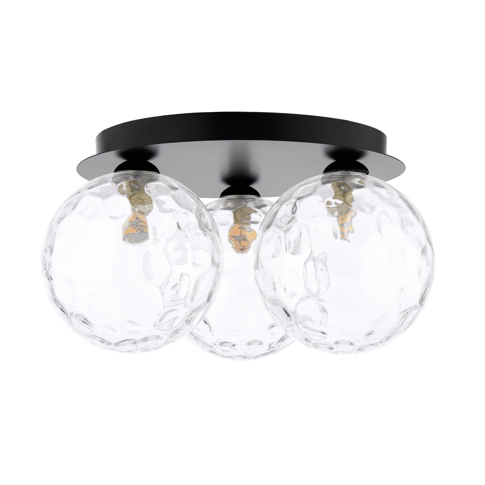 FOL5322-12 Foley 3 Light Flush Matt Black With Clear Dimpled Glass