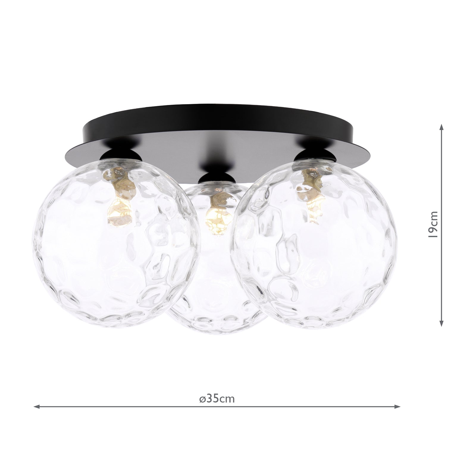 FOL5322-12 Foley 3 Light Flush Matt Black With Clear Dimpled Glass