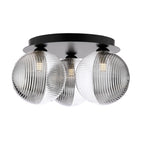 FOL5322-19 Foley 3 Light Flush Matt Black With Smoked/Clear Ribbed Glass