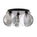 FOL5322-19 Foley 3 Light Flush Matt Black With Smoked/Clear Ribbed Glass