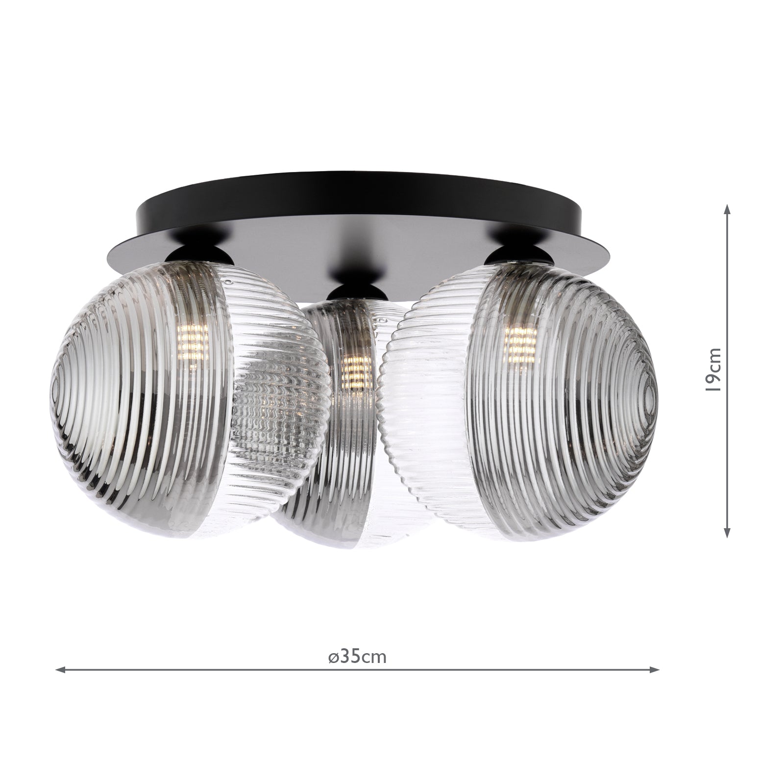 FOL5322-19 Foley 3 Light Flush Matt Black With Smoked/Clear Ribbed Glass