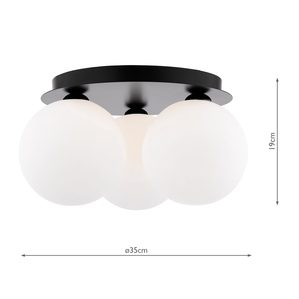FOL5322-23 Foley 3 Light Flush Matt Black With Opal Glass