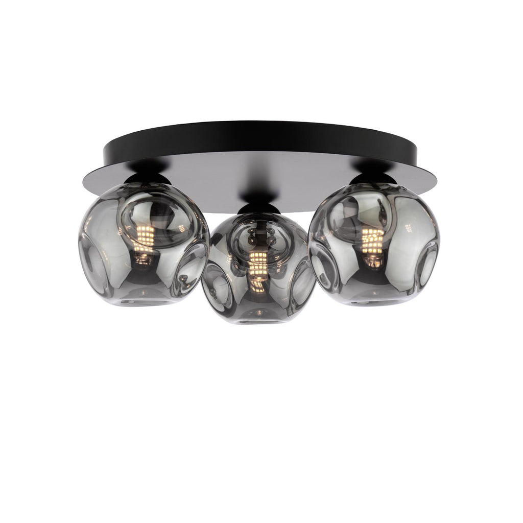 FOL5322-28 Foley 3 Light Flush Matt Black With Closed Organic Smoked Glass