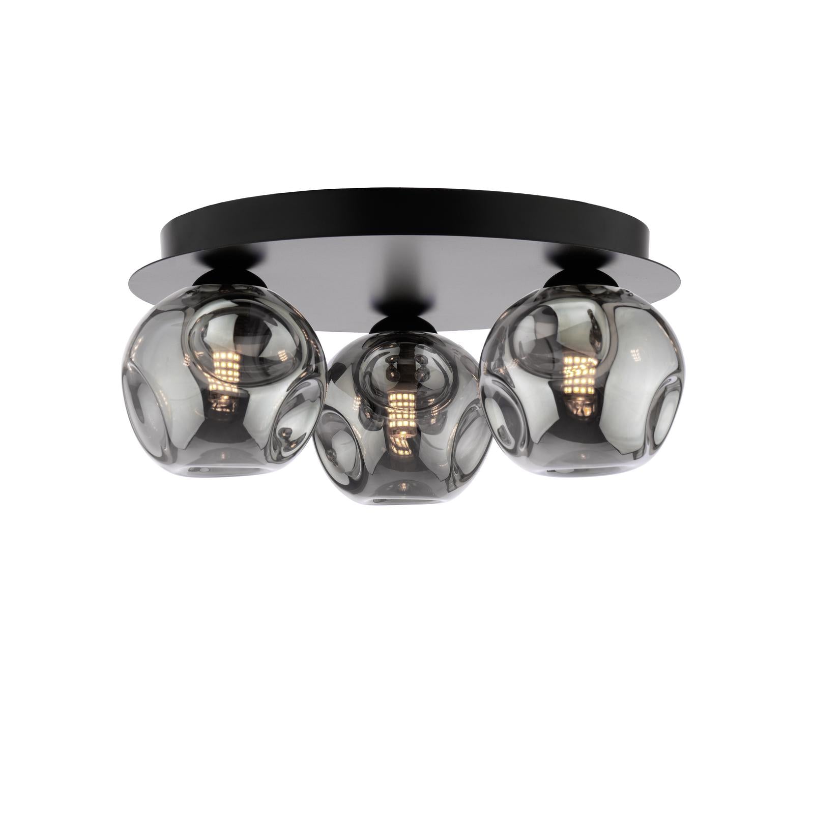 FOL5322-28 Foley 3 Light Flush Matt Black With Closed Organic Smoked Glass