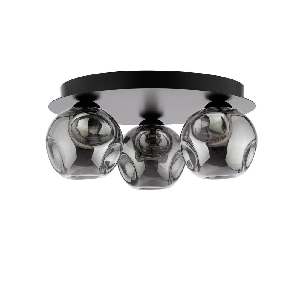 FOL5322-28 Foley 3 Light Flush Matt Black With Closed Organic Smoked Glass