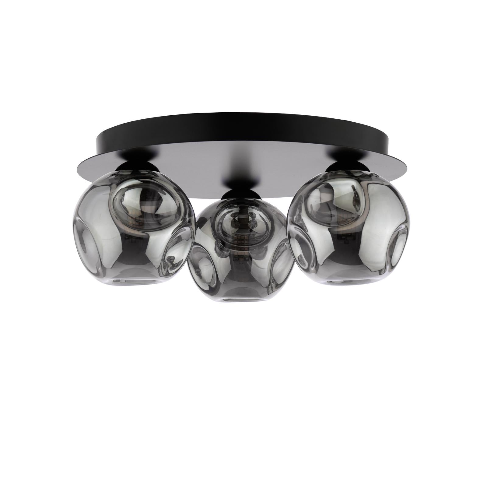 FOL5322-28 Foley 3 Light Flush Matt Black With Closed Organic Smoked Glass