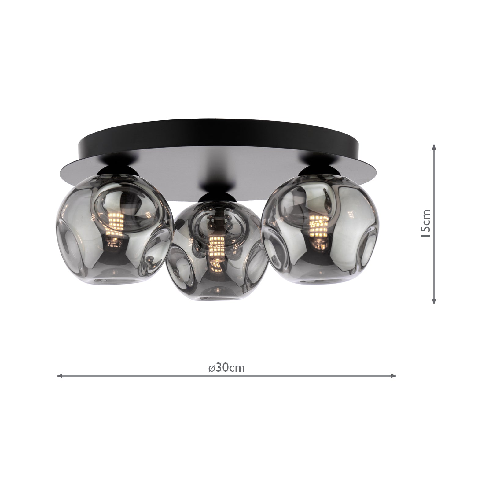 FOL5322-28 Foley 3 Light Flush Matt Black With Closed Organic Smoked Glass