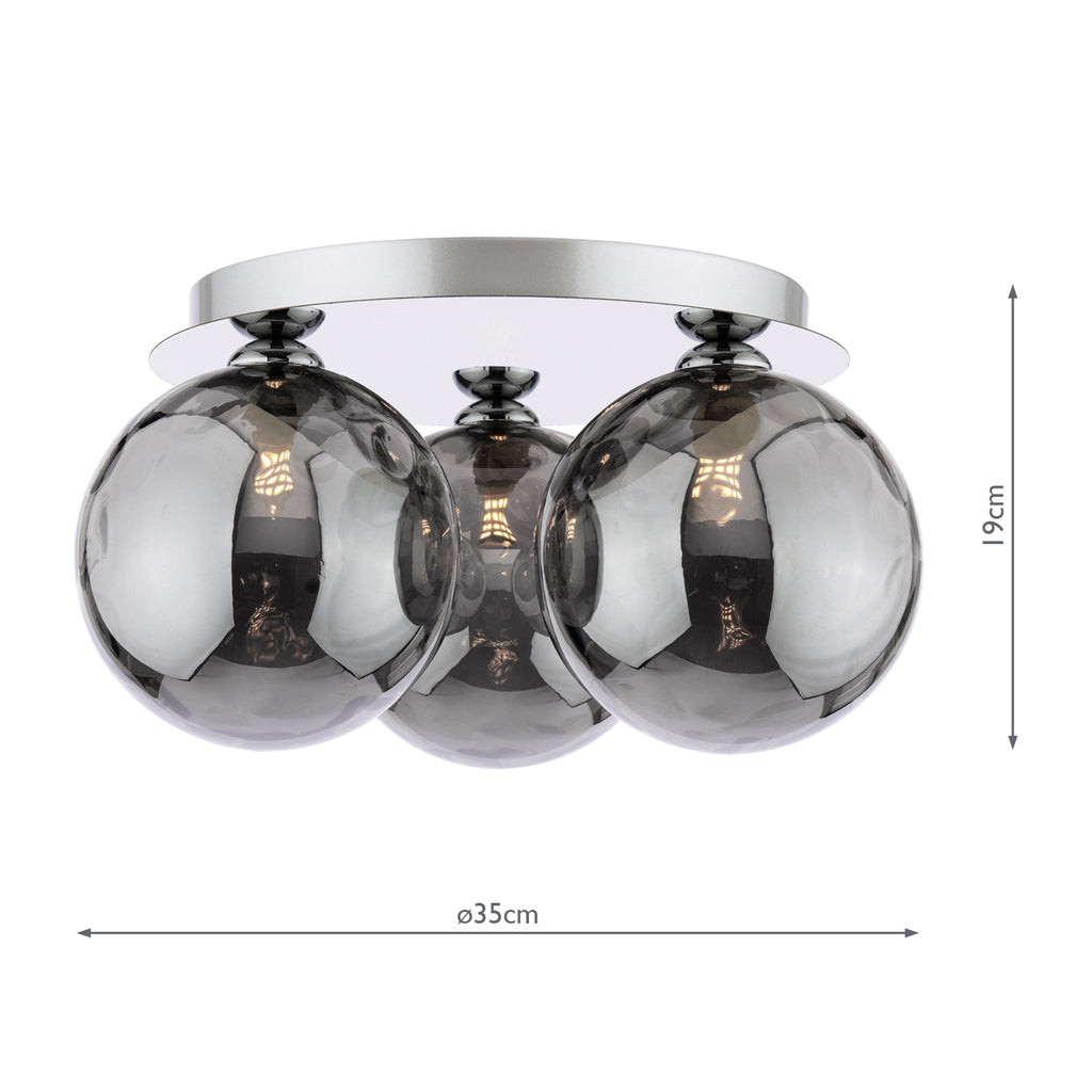 FOL5350-10 Foley 3 Light Flush Polished Chrome With Smoked Dimpled Glass