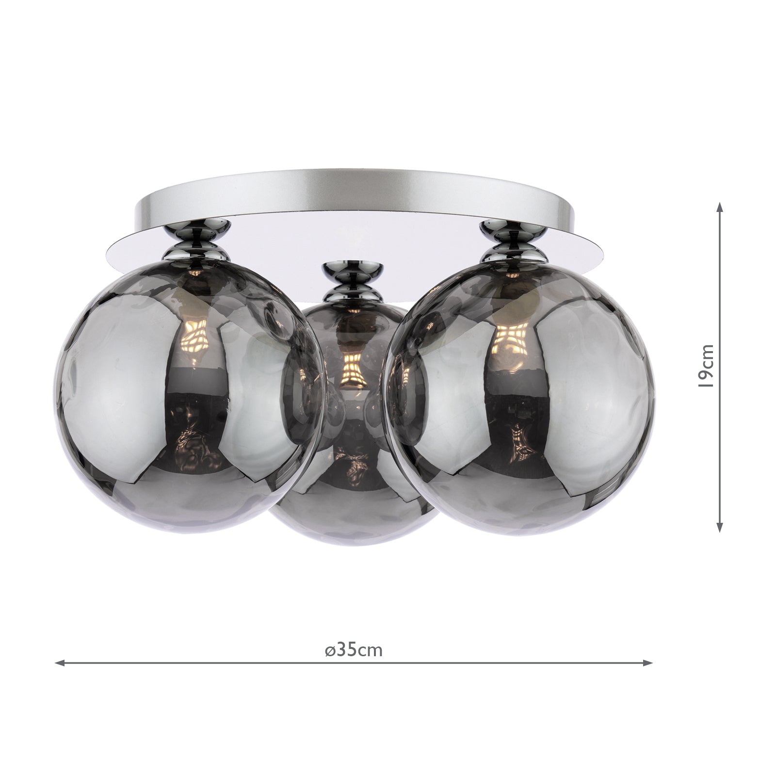 FOL5350-10 Foley 3 Light Flush Polished Chrome With Smoked Dimpled Glass