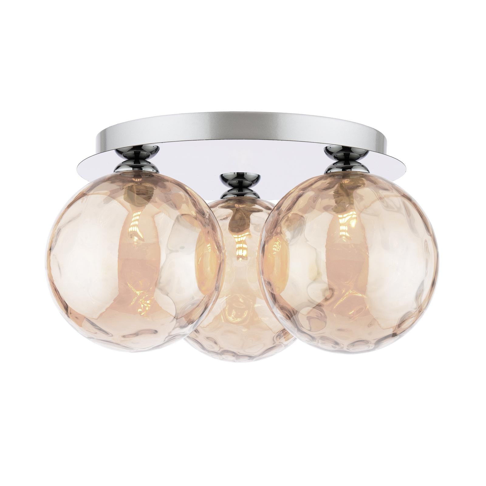 FOL5350-11 Foley 3 Light Flush Polished Chrome With Amber Dimpled Glass
