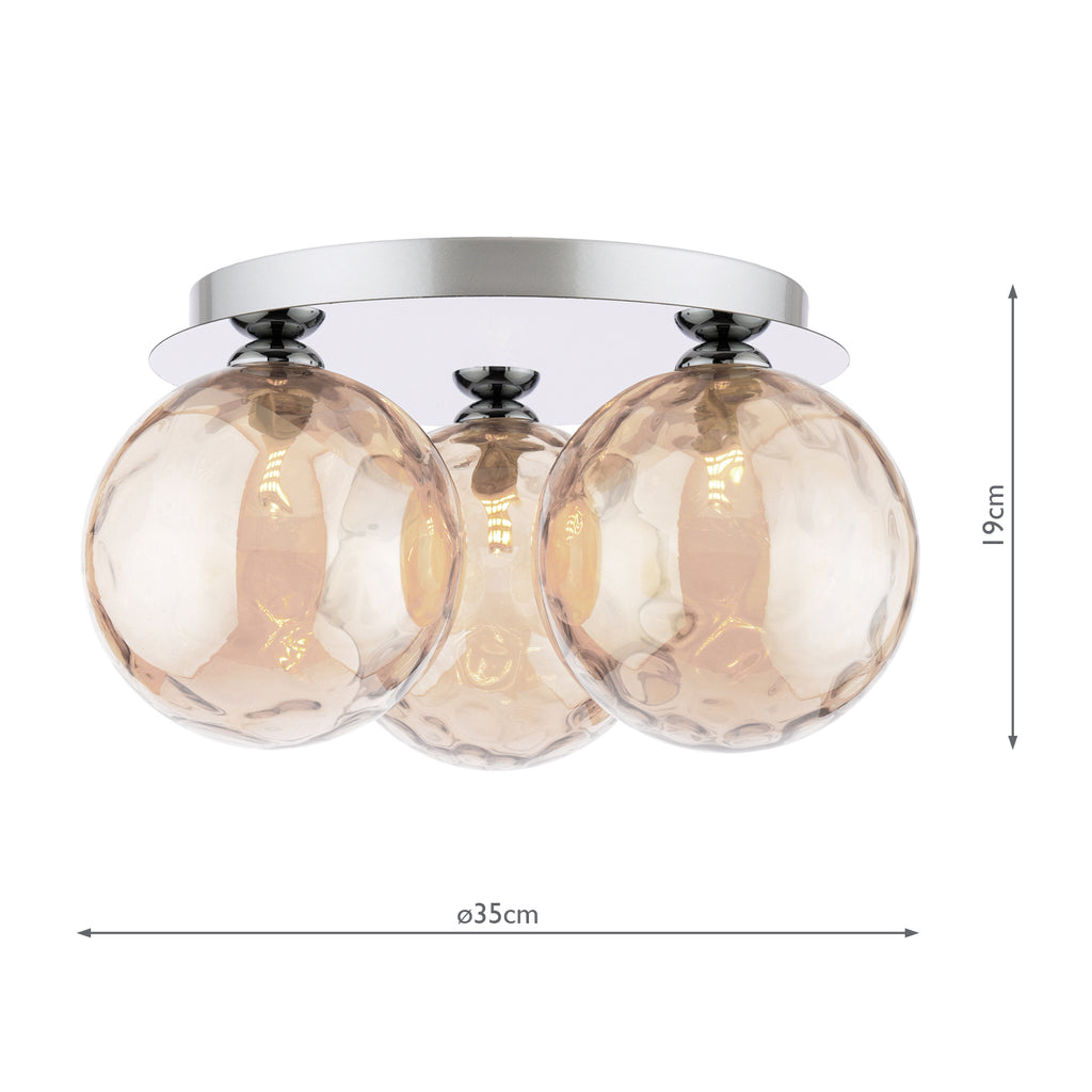 FOL5350-11 Foley 3 Light Flush Polished Chrome With Amber Dimpled Glass