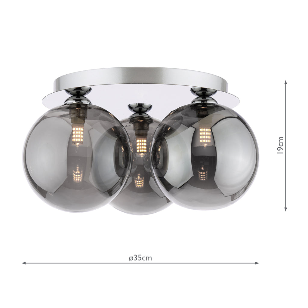 FOL5350-24 Foley 3 Light Flush Polished Chrome With Smoked Glass