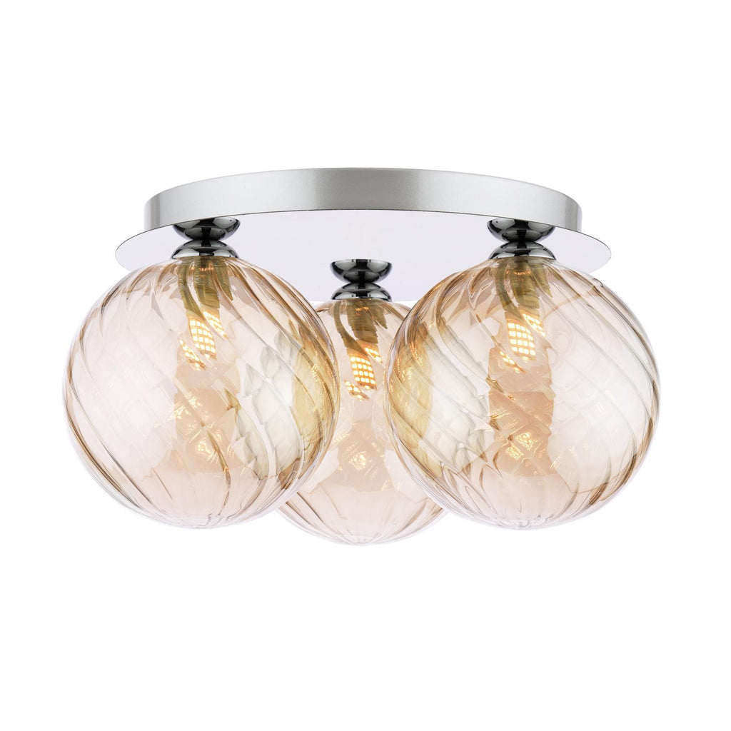 FOL5350-26 Foley 3 Light Flush Polished Chrome With Twisted Amber Glass