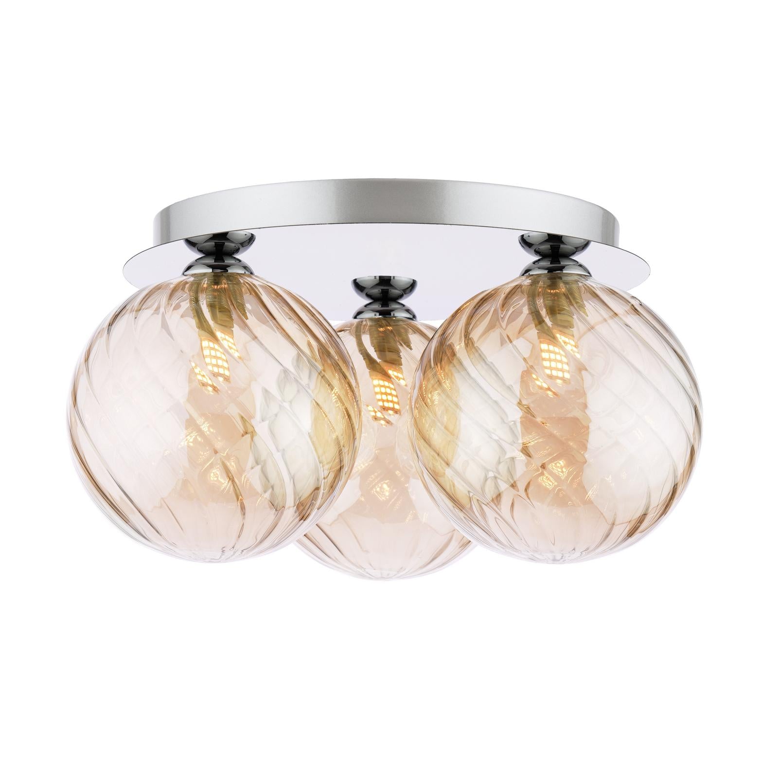 FOL5350-26 Foley 3 Light Flush Polished Chrome With Twisted Amber Glass