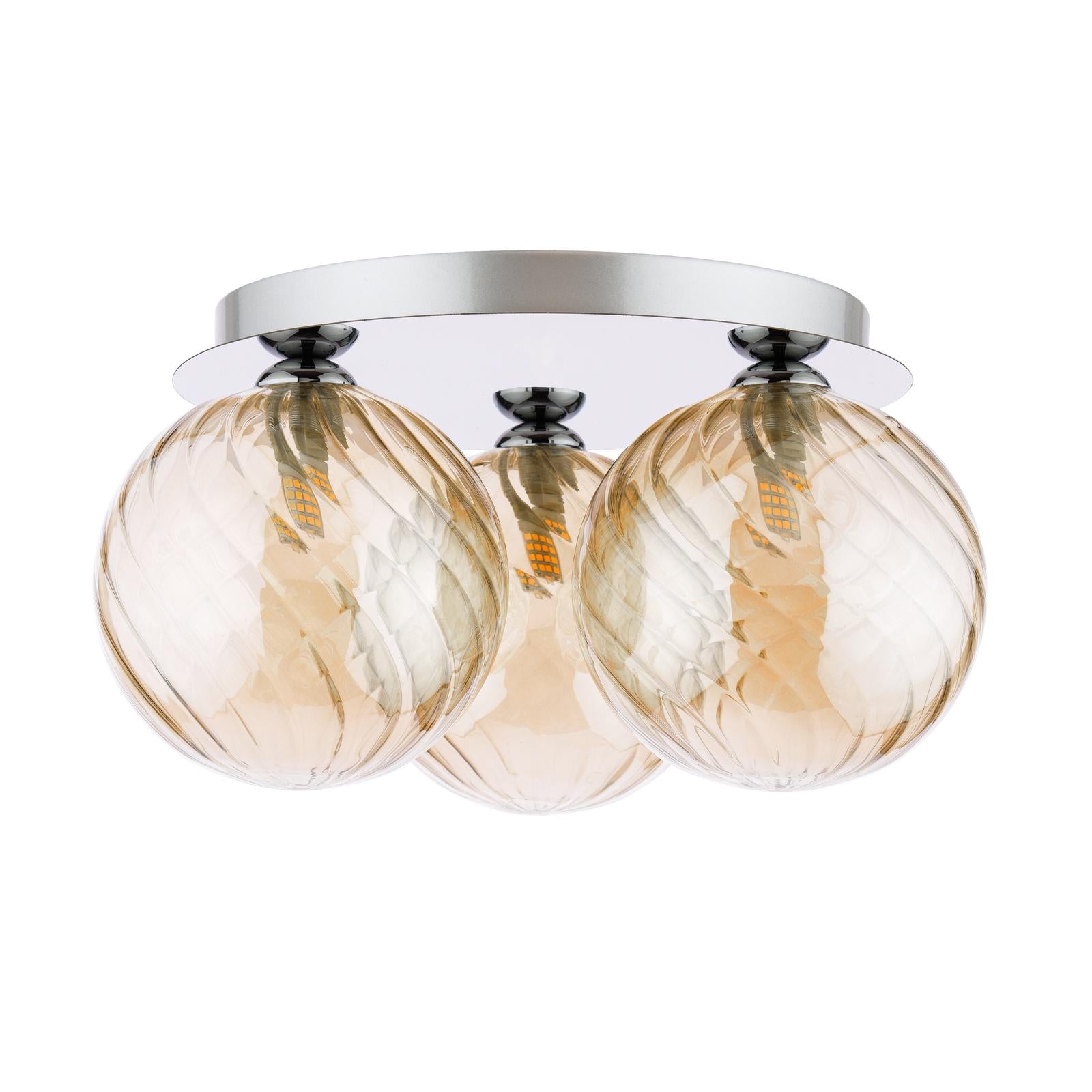 FOL5350-26 Foley 3 Light Flush Polished Chrome With Twisted Amber Glass