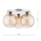 FOL5350-26 Foley 3 Light Flush Polished Chrome With Twisted Amber Glass