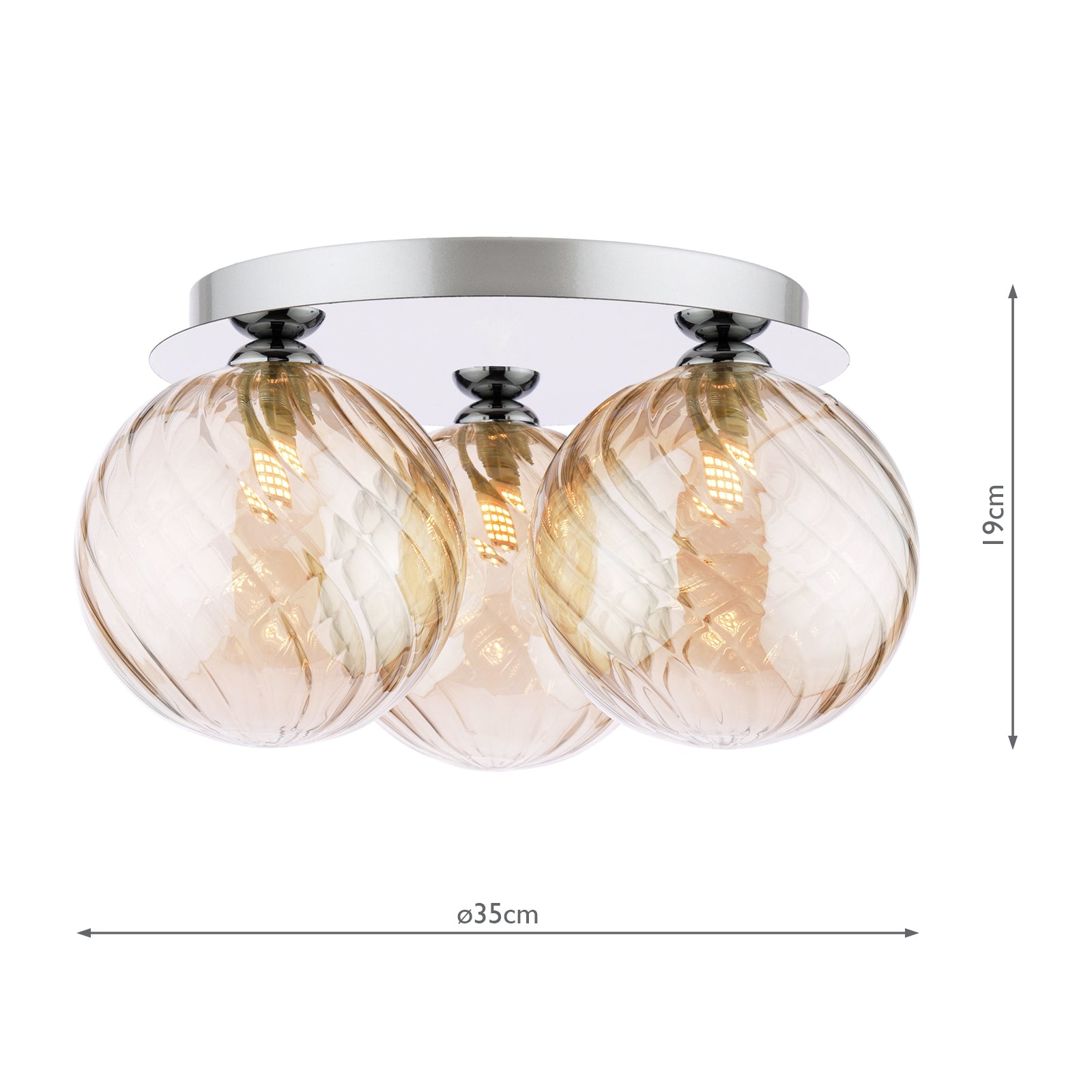 FOL5350-26 Foley 3 Light Flush Polished Chrome With Twisted Amber Glass
