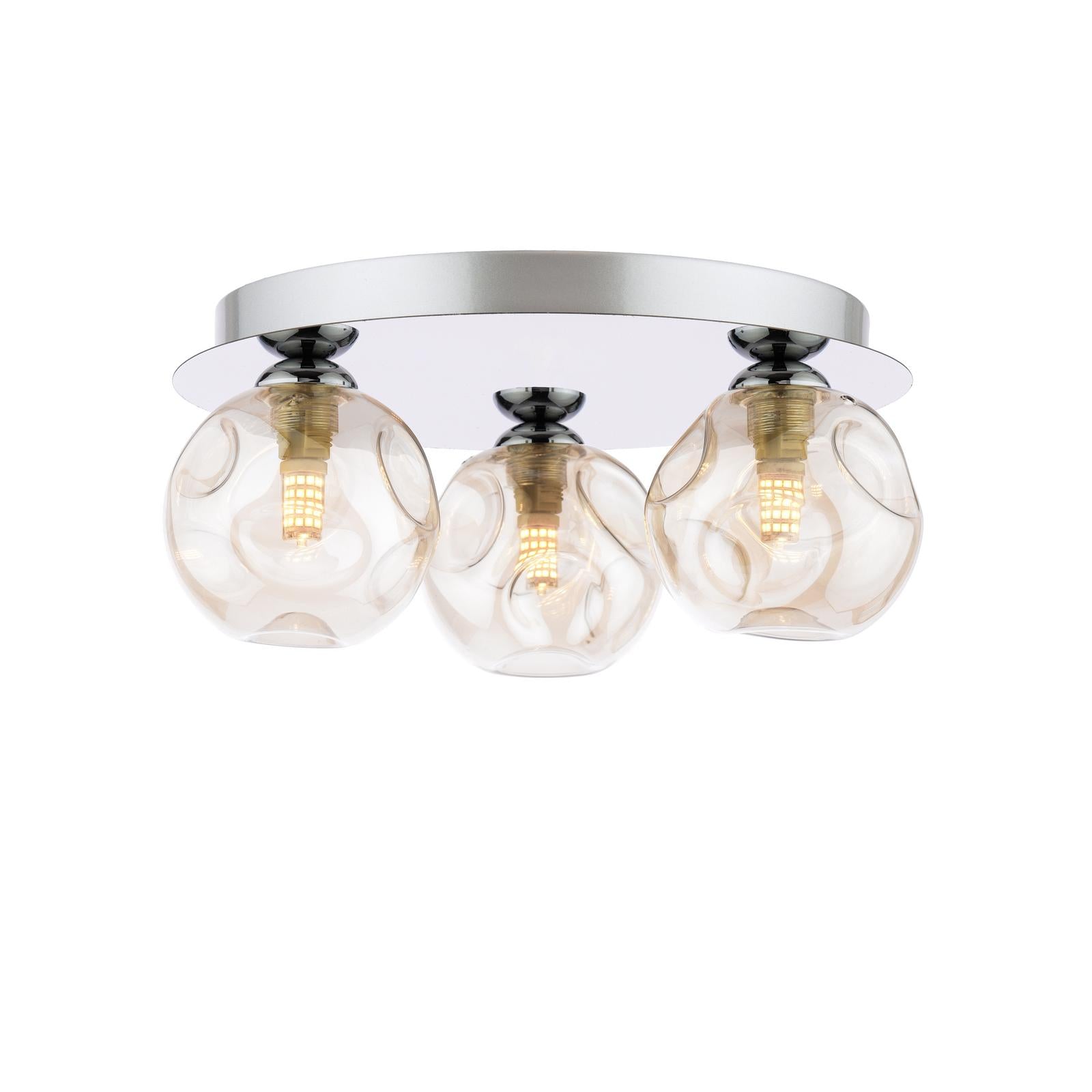 FOL5350-27 Foley 3 Light Flush Polished Chrome With Closed Organic Amber  Glass
