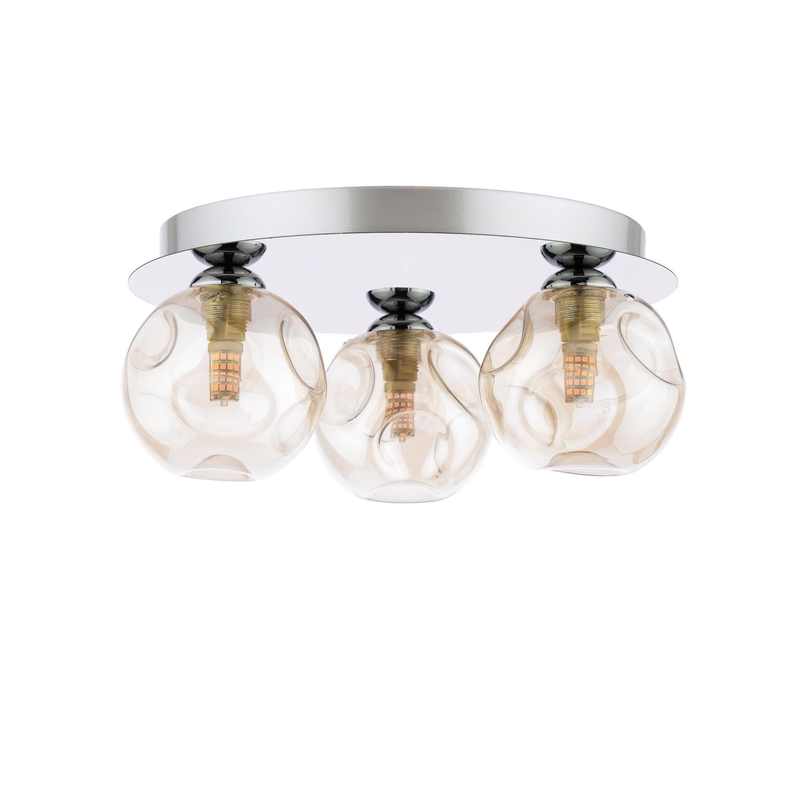FOL5350-27 Foley 3 Light Flush Polished Chrome With Closed Organic Amber  Glass