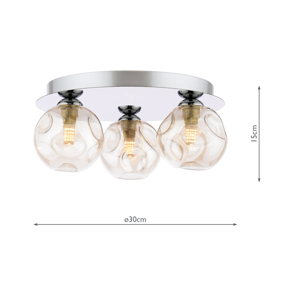FOL5350-27 Foley 3 Light Flush Polished Chrome With Closed Organic Amber  Glass