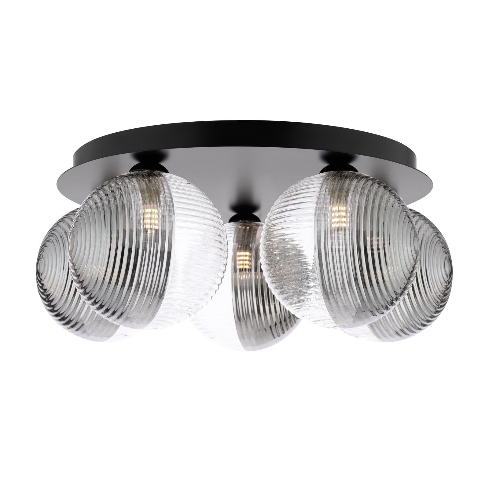FOL5422-19 Foley 5 Light Flush Matt Black With Smoked/Clear Ribbed Glass