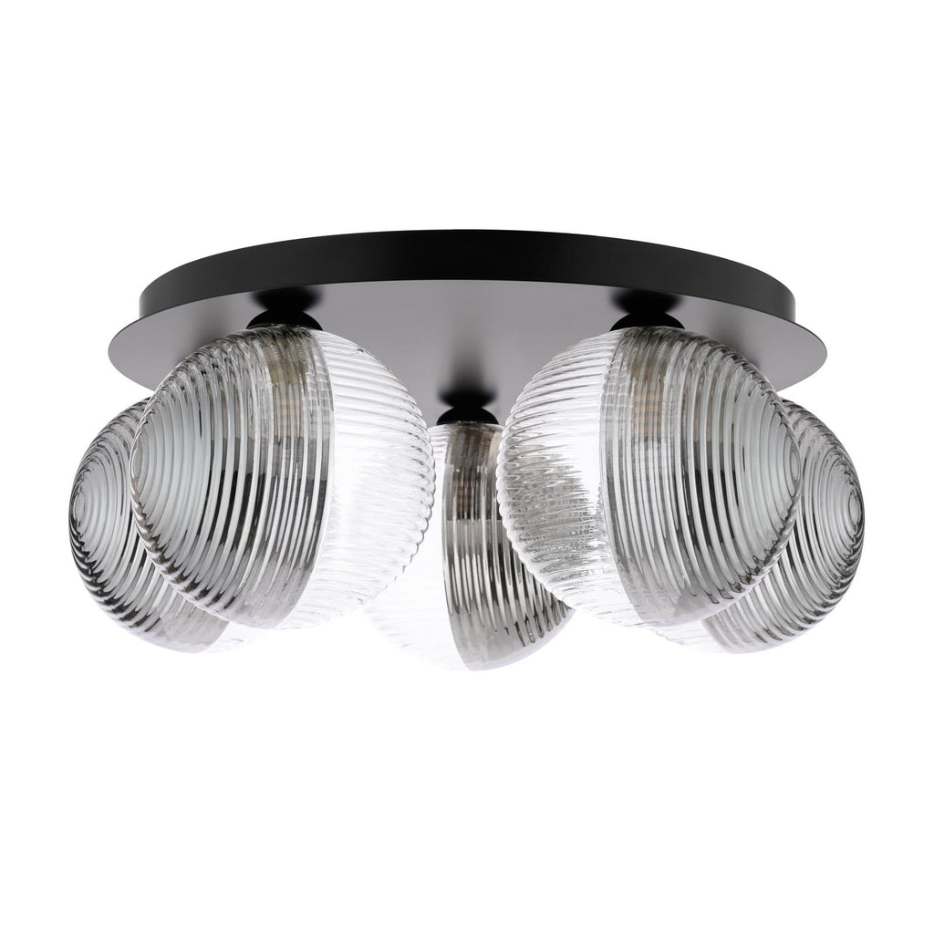 FOL5422-19 Foley 5 Light Flush Matt Black With Smoked/Clear Ribbed Glass